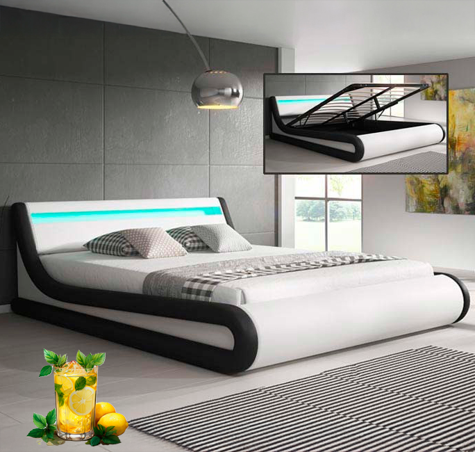 Letto matrimoniale con contenitore Parisina Bianco/Nero