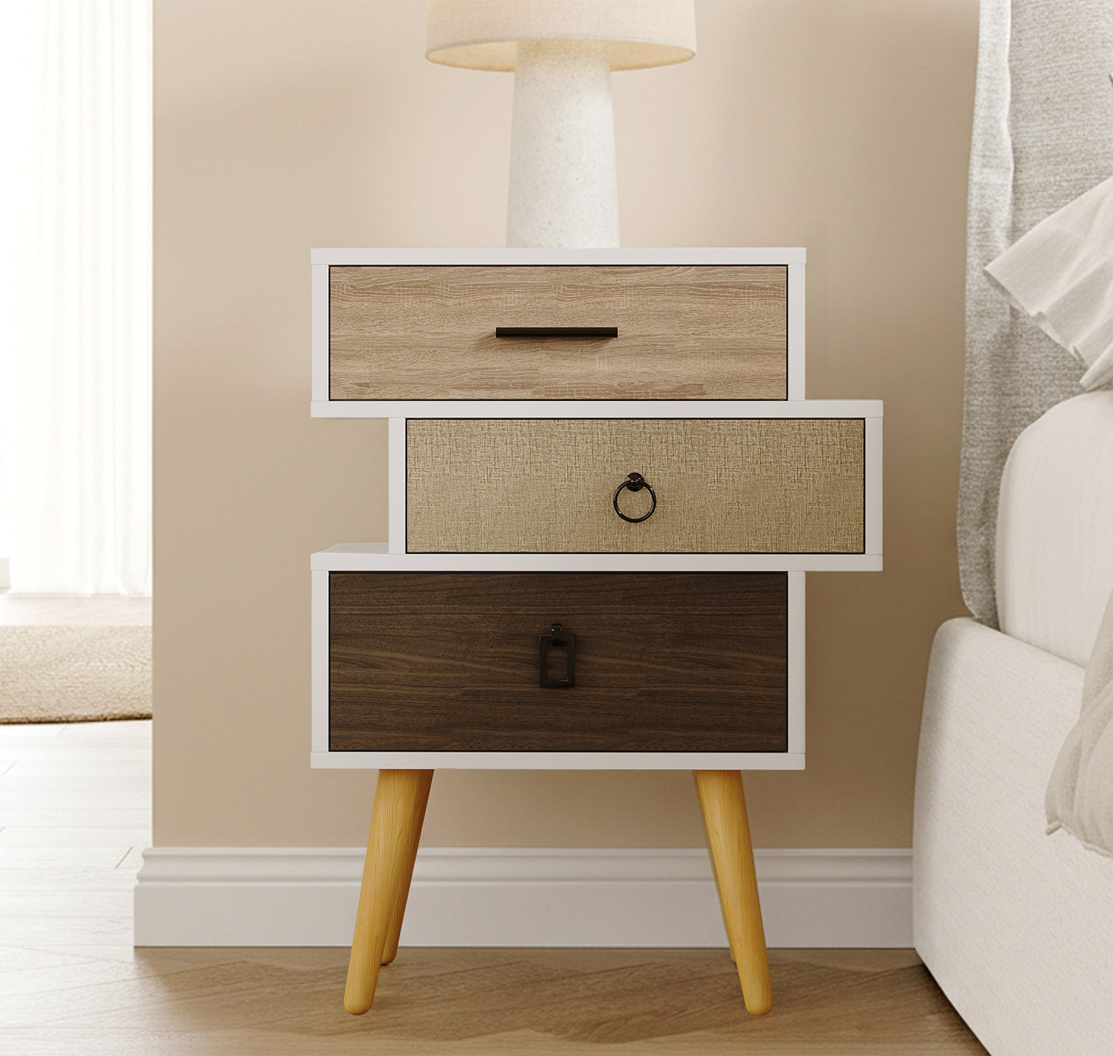 Comodino Comodino Con 3 Cassetti, Certificato FSC®, Credenza Alta Per Camere Da Letto E Tutti I Soggiorni Blu Navy 82786171
