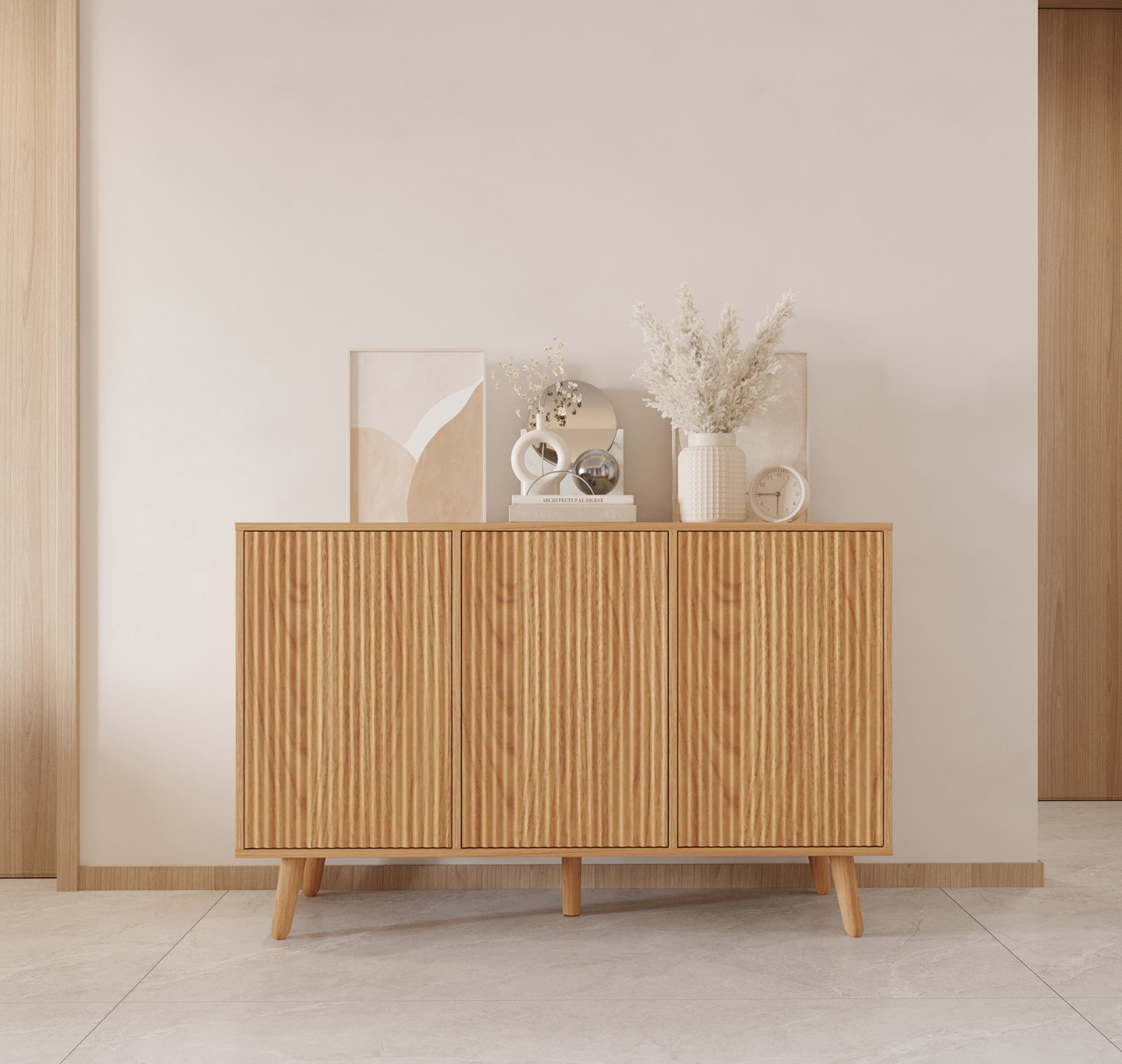 Credenza colore Rovere Alba 120 cm con ante scanalate Renzo