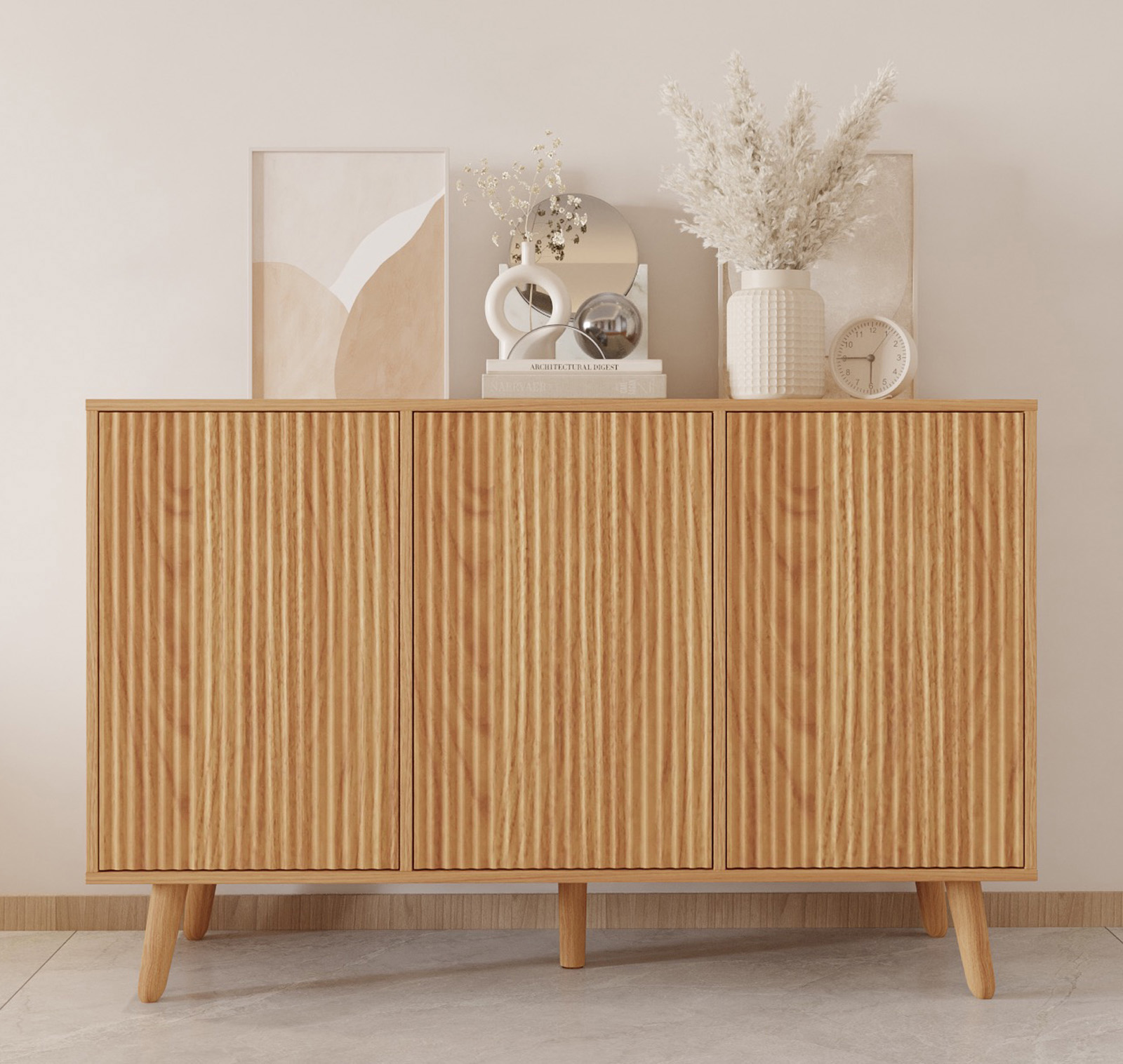 Credenza colore Rovere Alba 120 cm con ante scanalate Renzo