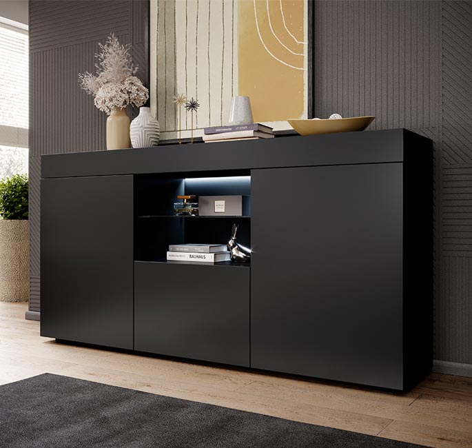 Credenza modello Sefora colore nero opaco (135x73x34cm)