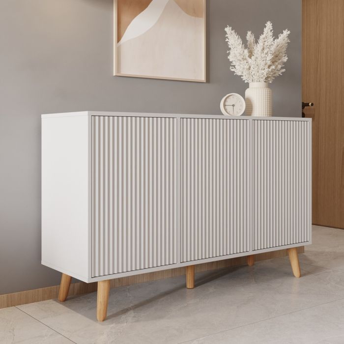 Credenza colore Bianca 120 cm con ante scanalate Renzo