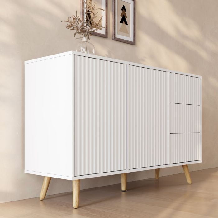 Credenza Cannettata Renzo L con 2 Anta e Cassetti - Bianco
