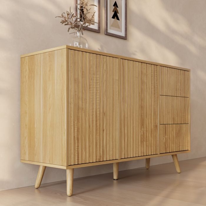 Credenza Cannettata Renzo L con 2 Anta e Cassetti - Rovere Alba