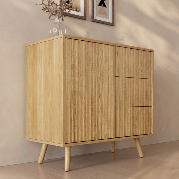 Credenza Cannettata Renzo M con 1 Anta e Cassetti - Rovere Alba