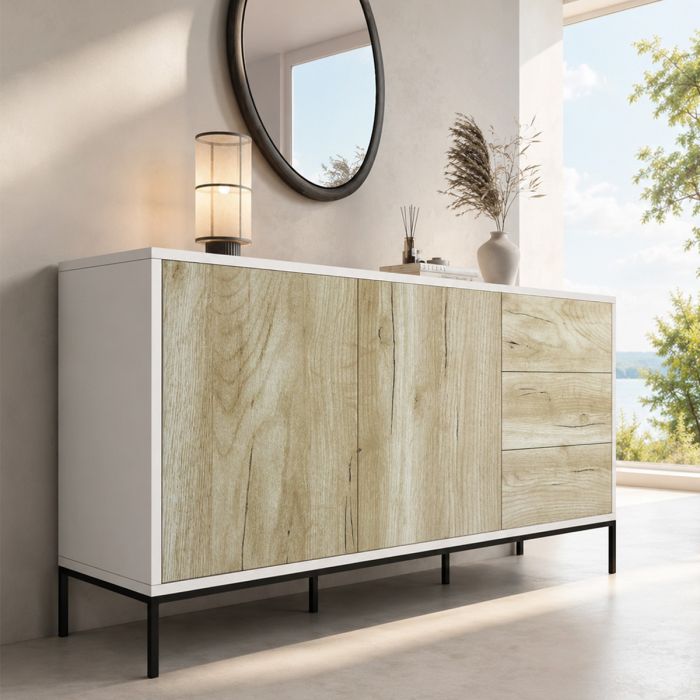 Credenza colore Bianco e Sonoma 150 cm Serena