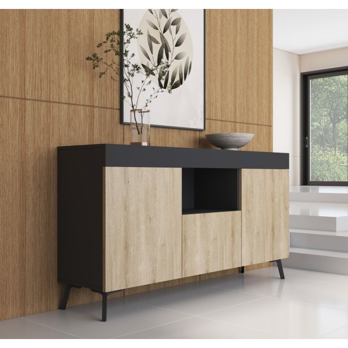 credenza-kai-in-colore-nero-e-sonoma-opaco-130-cm