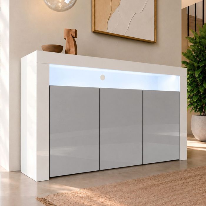 Credenza modello Aker colore bianco e grigio lucido (155x91,5x37cm)