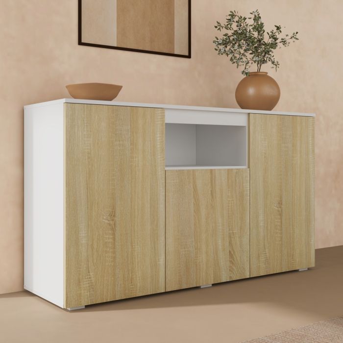 Credenza modello Nevada colore bianco e sonoma (140x80x40cm)