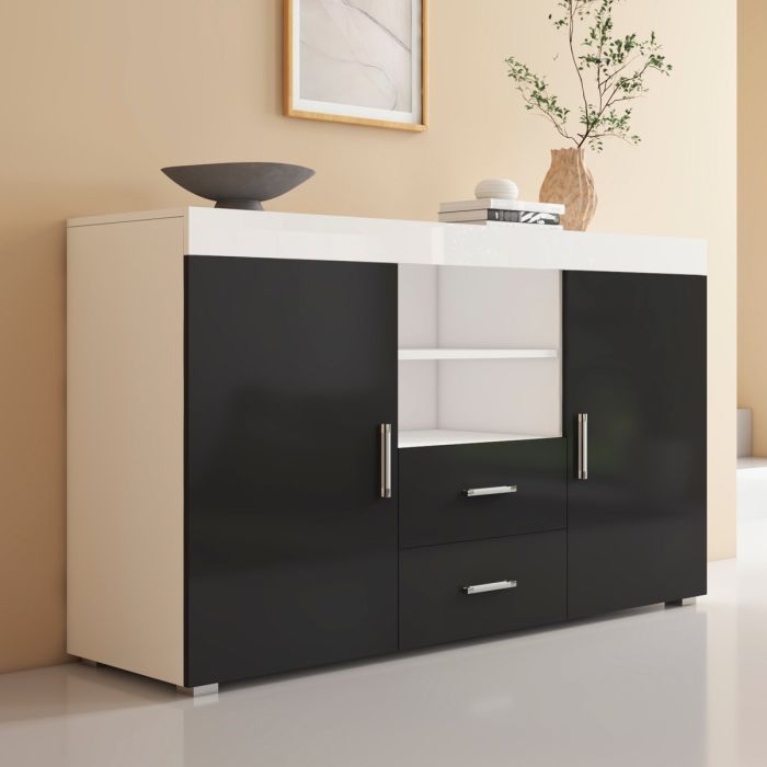Credenza modello Roque colore bianco e nero (140x80x40cm)