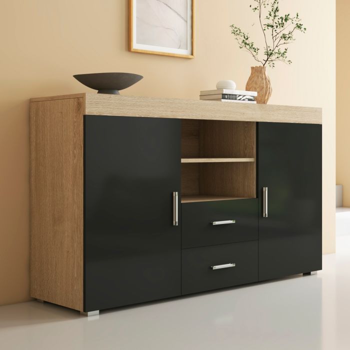 Credenza modello Roque colore sonoma e nero (140x80x40cm)