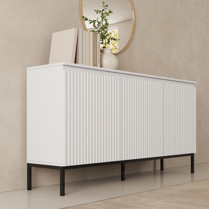 Credenza scanalata modello Logan 3 ante colore Bianco