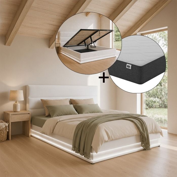 Letto contenitore di disegno Nitas in colore bianco con materasso (150x190cm)
