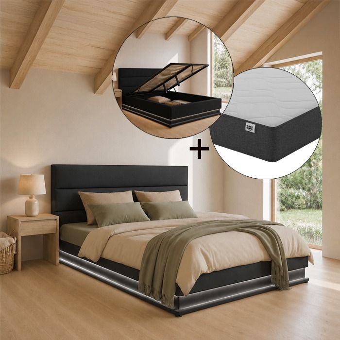 Letto contenitore di disegno Nitas in colore nero con materasso (160x200cm)
