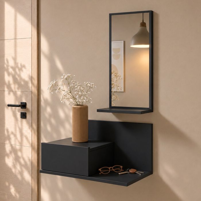 Mobile da ingresso Isabela con cassetto e specchio colore nero