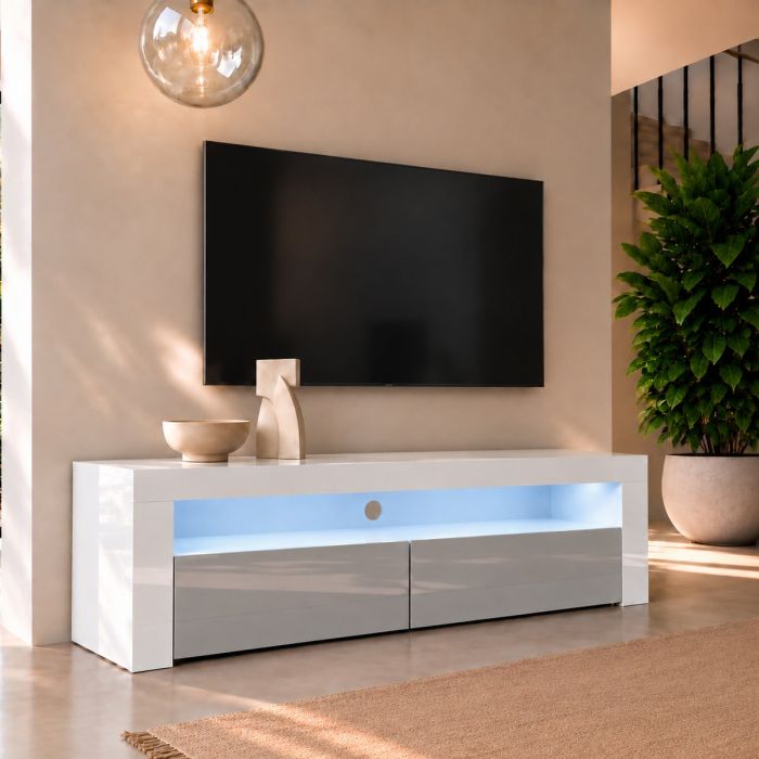 Mobile TV modello Aker (140x50,5cm) colore bianco e grigio