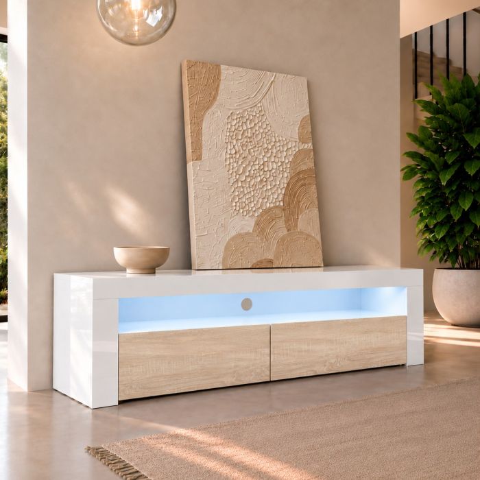 Mobile TV modello Aker (140x50,5cm) colore bianco e sonoma