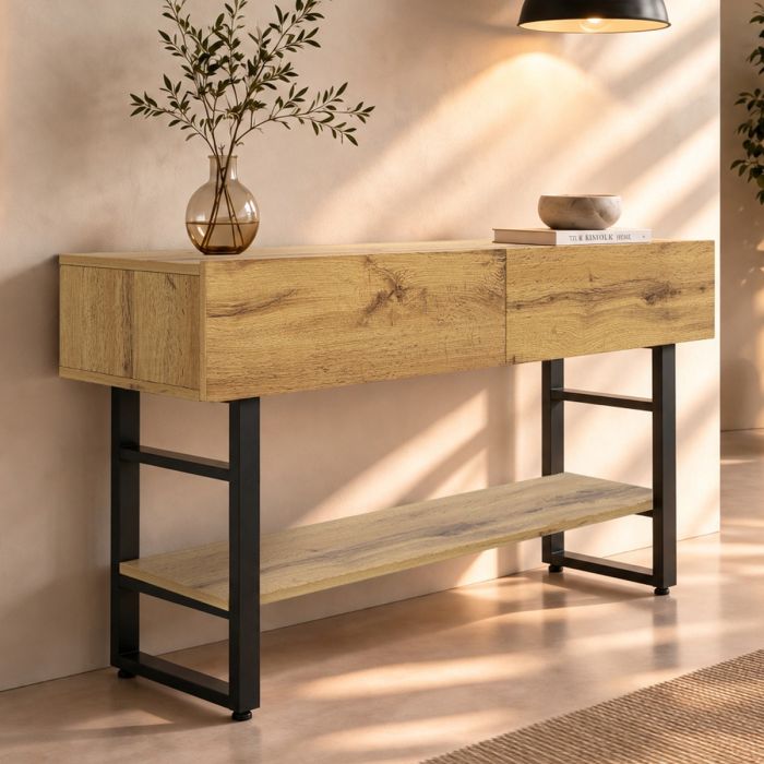 Mobiletto da ingresso Factory R1 (139 cm) in colore Rovere Europeo