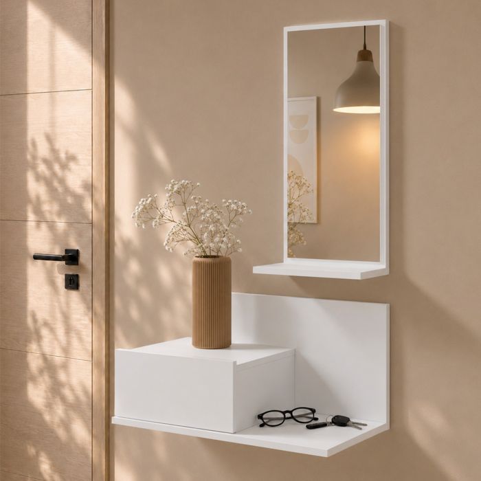 Mobile da ingresso Isabela con cassetto e specchio colore bianco