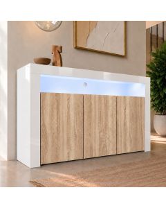 Credenza modello Aker colore bianco lucido e sonoma opaco