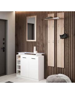 Set da ingresso con specchio e attaccapanni Paola 2P bianco e sonoma