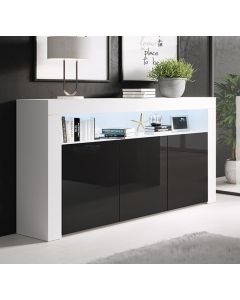 Credenza modello Aker colore bianco e nero lucido (155x91,5x37cm)