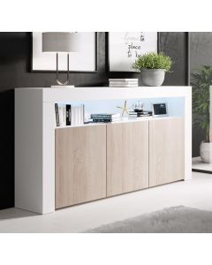 Credenza modello Aker colore bianco lucido e sonoma opaco