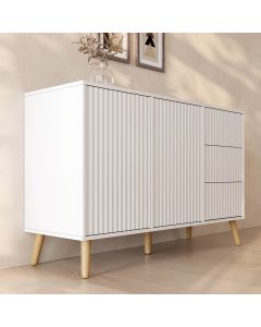 Credenza Cannettata Renzo L con 2 Anta e Cassetti - Bianco