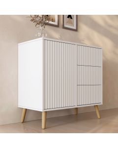 Credenza Cannettata Renzo M con 1 Anta e Cassetti - Bianco