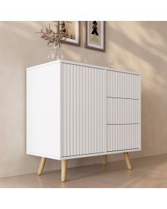 Credenza Cannettata Renzo M con 1 Anta e Cassetti - Bianco