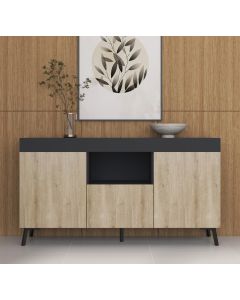 Credenza Kai in colore nero e sonoma opaco 130 cm