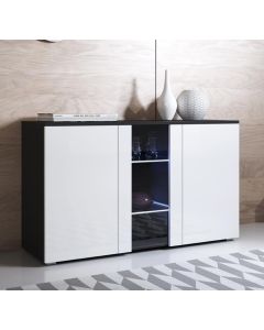 Madia moderna modello Luke A1 colore nero e bianco con piedini standard (120x72x40cm)