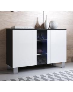 Madia moderna modello Luke A1 colore nero e bianco con piedini in alluminio (120x82x40cm)