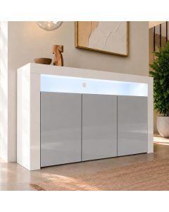 Credenza modello Aker colore bianco e grigio lucido (155x91,5x37cm)