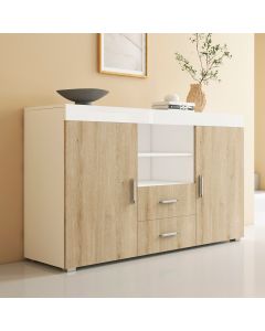 Credenza modello Roque colore bianco e sonoma (140x80x40cm)