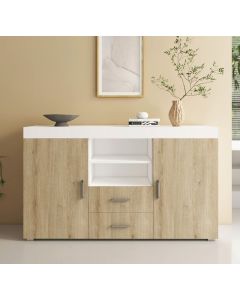 Credenza modello Roque colore bianco e sonoma (140x80x40cm)