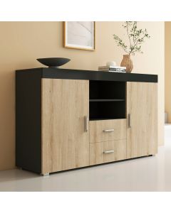 Credenza modello Roque colore nero e sonoma (140x80x40cm)