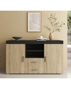 Credenza modello Roque colore nero e sonoma (140x80x40cm)