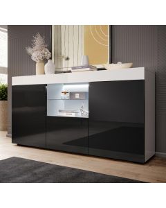 Credenza modello Sefora colore bianco e nero lucido 135x73cm.