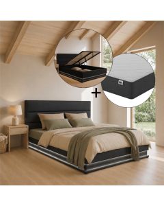 Letto contenitore di disegno Nitas in colore nero con materasso (160x200cm)
