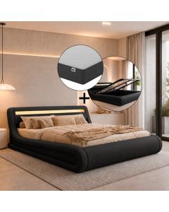 Letto contenitore di disegno Rodas in colore nero con materasso (180x200cm)
