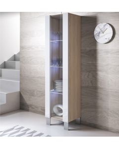 Vetrina modello Luke V5 (40x177cm) colore sonoma e bianco con piedini in alluminio