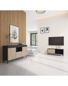 Set di mobili credenza Kai e mobile TV nero e opaco sonoma 