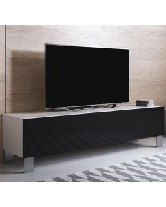 Mobile TV modello Luke H2 (160x42cm) colore bianco e nero con piedini in aluminium