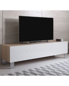 Mobile TV modello Luke H2 (160x42cm) colore sonoma e bianco con piedini in aluminium