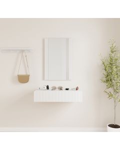 Mobile da ingresso Bianco scanalato con specchio e cassetto Amira