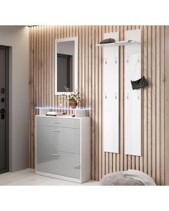 Set da ingresso con specchio e attaccapanni Paola bianco e grigio