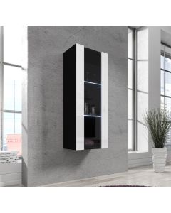 Vetrina pensile verticale Nora V2 (40x126cm) in colore nero con bianco
