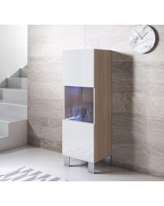 Vetrina modello Luke V3 (40x138cm) colore sonoma e bianco con piedini in alluminio 