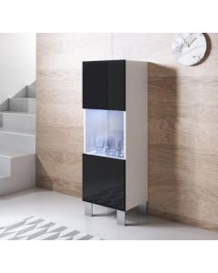 Vetrina modello Luke V3 (40x138cm) colore bianco e nero con piedini in alluminio